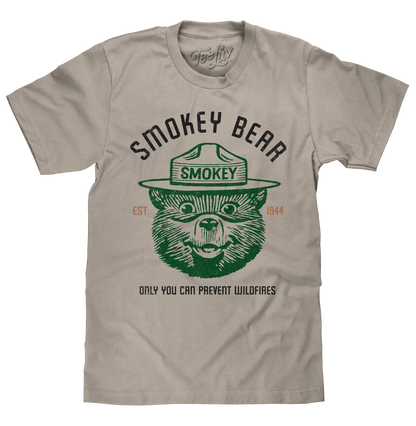 Est 1944 Smokey Bear Shirt Only You Can Prevent Wildfires Mens T Shirt Officially Licensed Light Gray