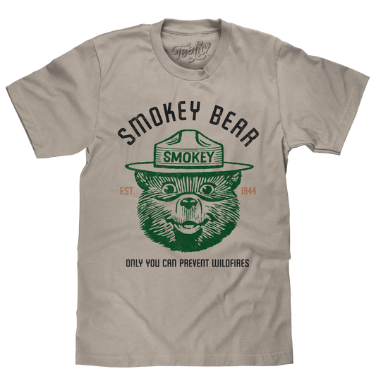 Est 1944 Smokey Bear Shirt Only You Can Prevent Wildfires Mens T Shirt Officially Licensed Light Gray