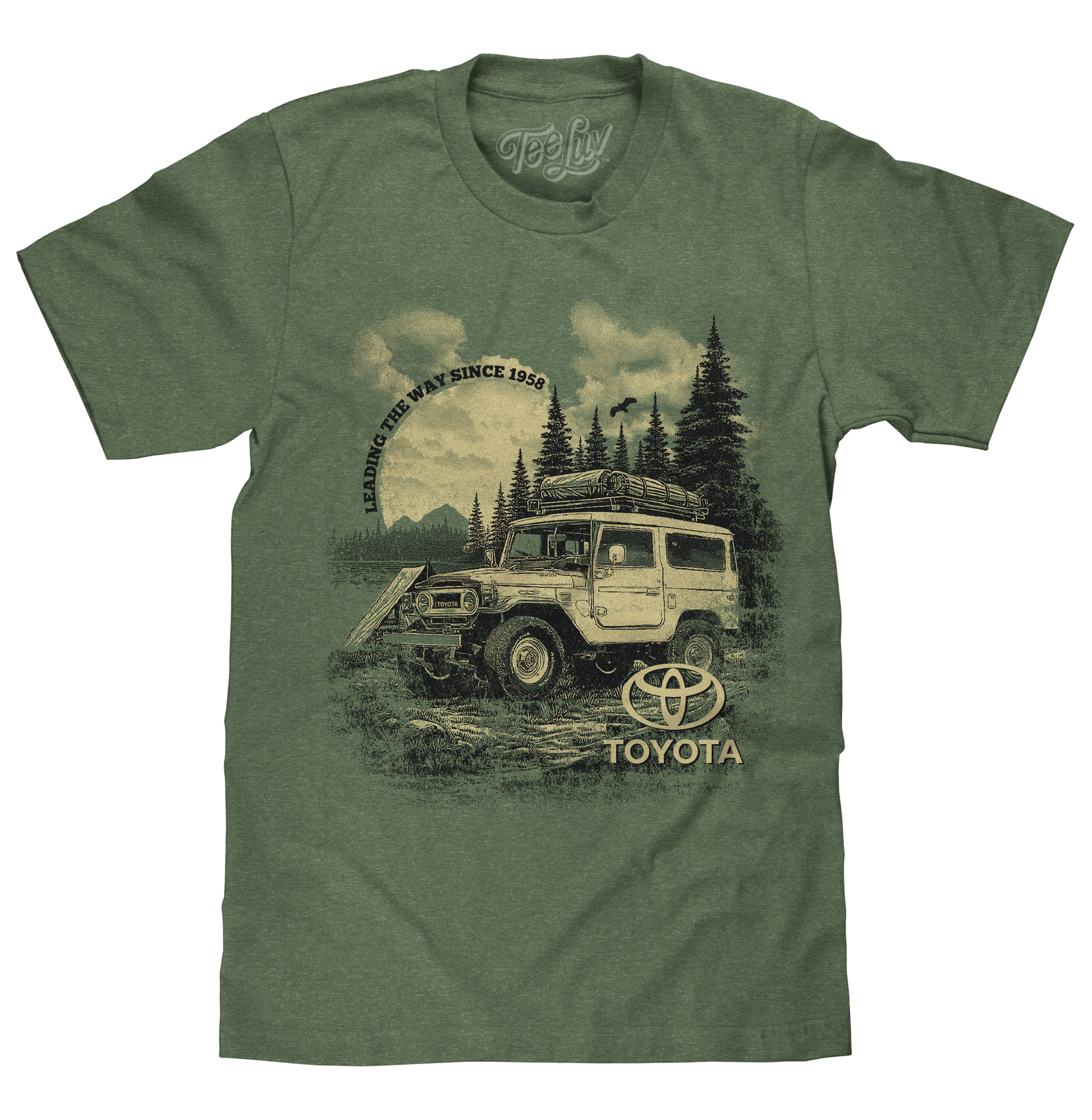 Toyota Land Cruiser Vintage Graphic Mens T Shirt Officially Licensed Canyon Green Heather