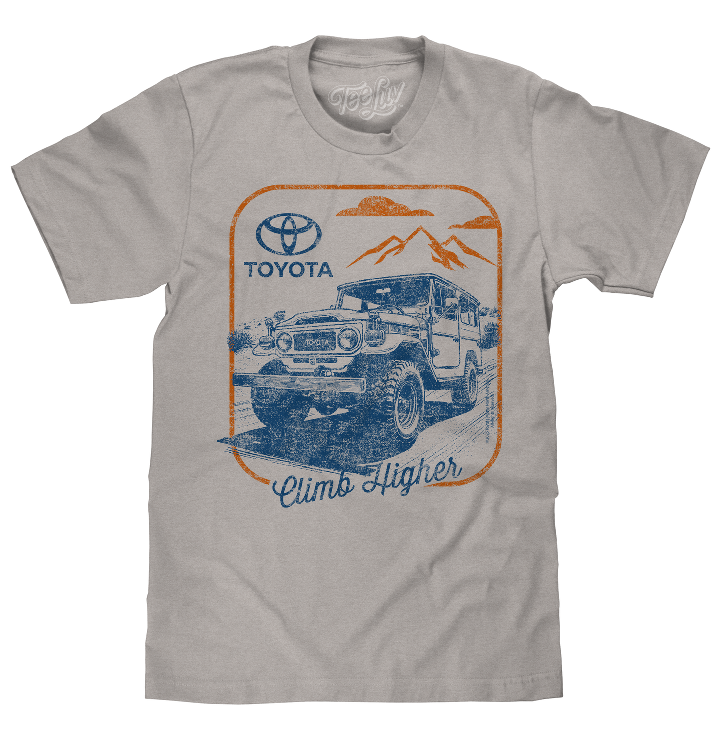 Retro Toyota Land Cruiser Climb Higher Mens T Shirt Officially Licensed Light Gray