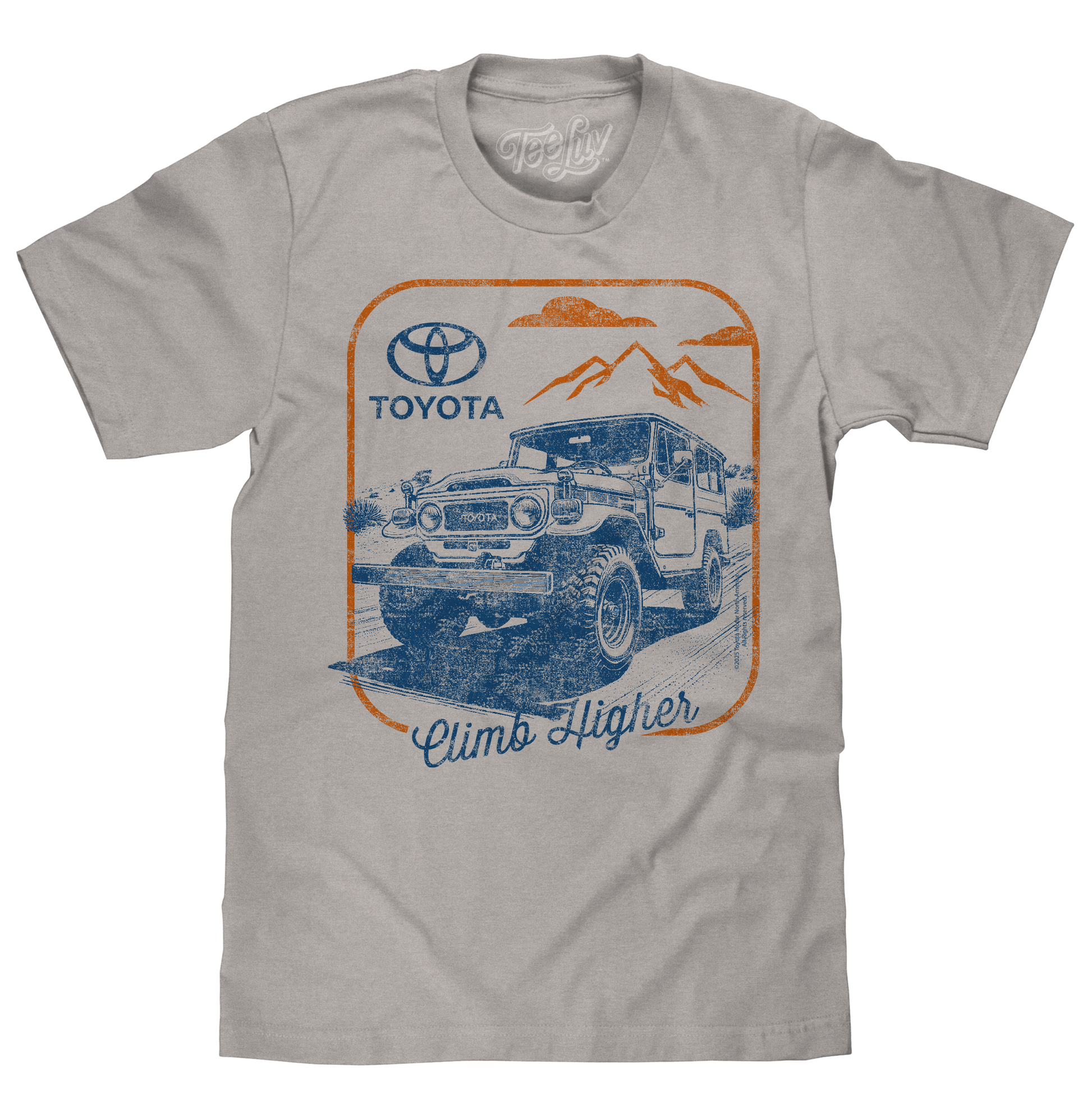 Retro Toyota Land Cruiser Climb Higher Mens T Shirt Officially Licensed Light Gray