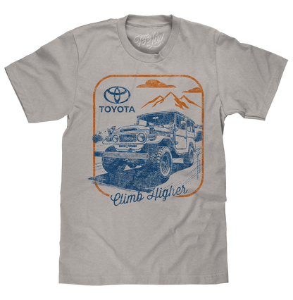 Retro Toyota Land Cruiser Climb Higher Mens T Shirt Officially Licensed Light Gray