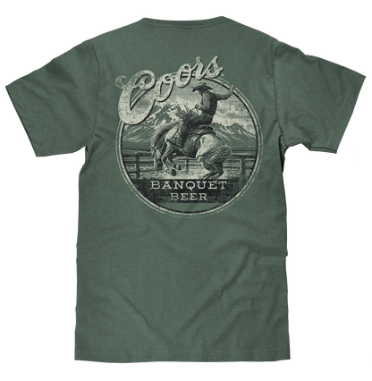 Coors Banquet Beer Rodeo Horse Front Pocket Tee Mens T Shirt Officially Licensed Cypress Green