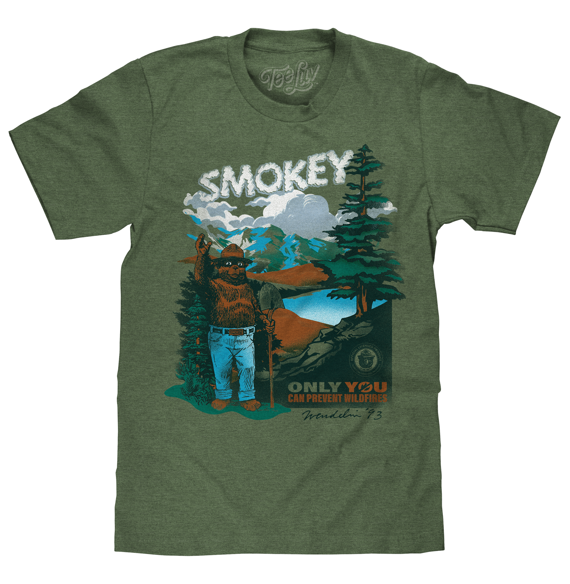 Smokey Bear Only You Can Prevent Wildfires Retro Graphic Mens T Shirt Officially Licensed Canyon Green