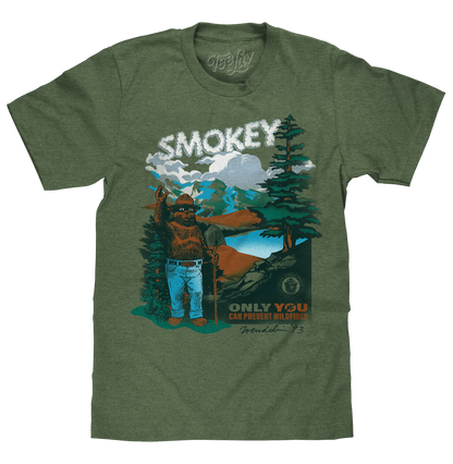 Smokey Bear Only You Can Prevent Wildfires Retro Graphic Mens T Shirt Officially Licensed Canyon Green