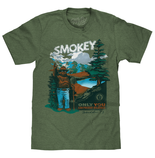 Smokey Bear Only You Can Prevent Wildfires Retro Graphic Mens T Shirt Officially Licensed Canyon Green