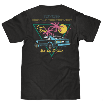 Toyota Supra Double Sided 80s Graphic Mens T Shirt Officially Licensed Black