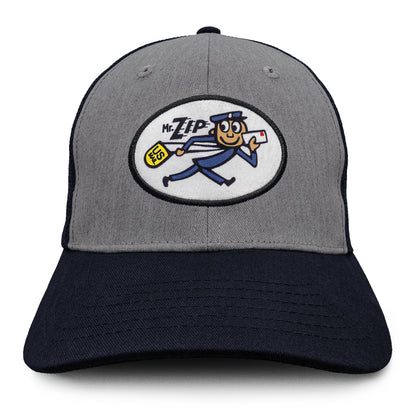 USPS Mr Zip Mesh Back Hat Officially Licensed - Gray and Navy Blue