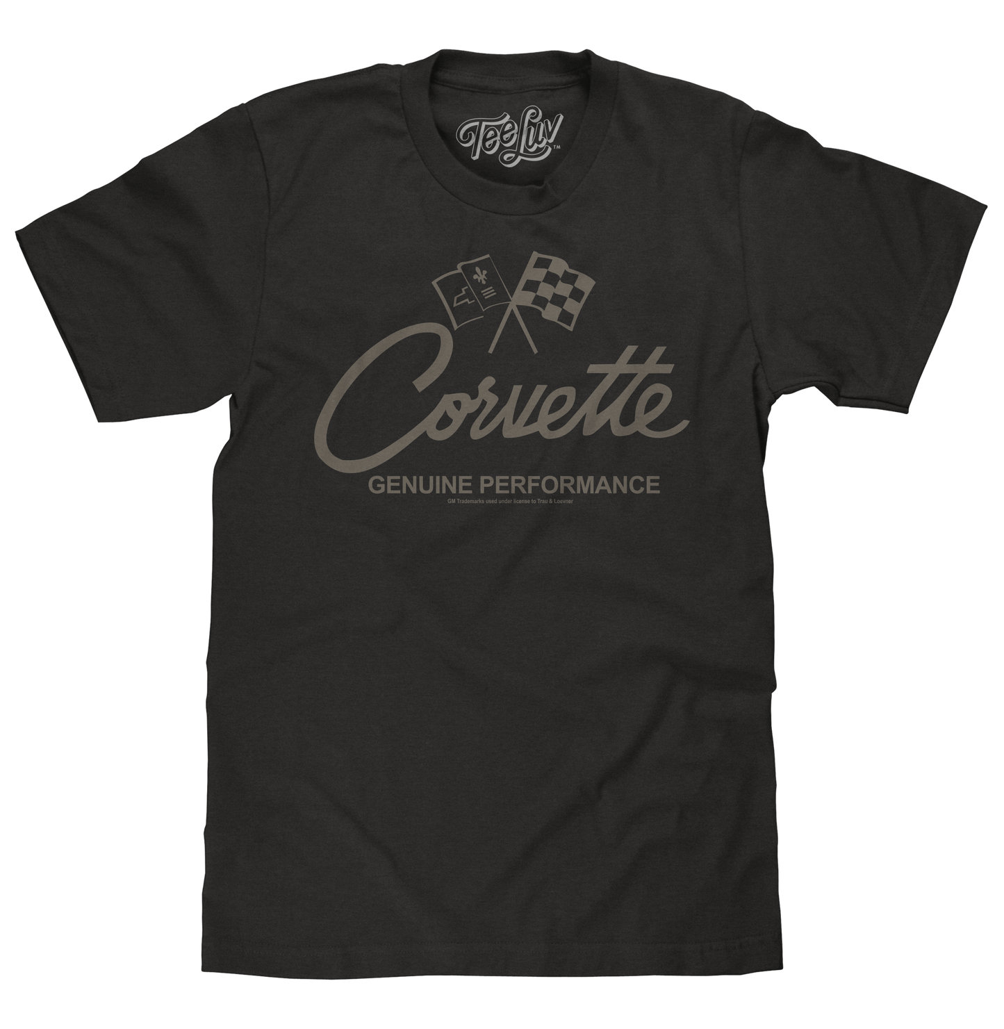 Chevy Corvette Genuine Performance Crossed Flags Mens T Shirt Officially Licensed Black