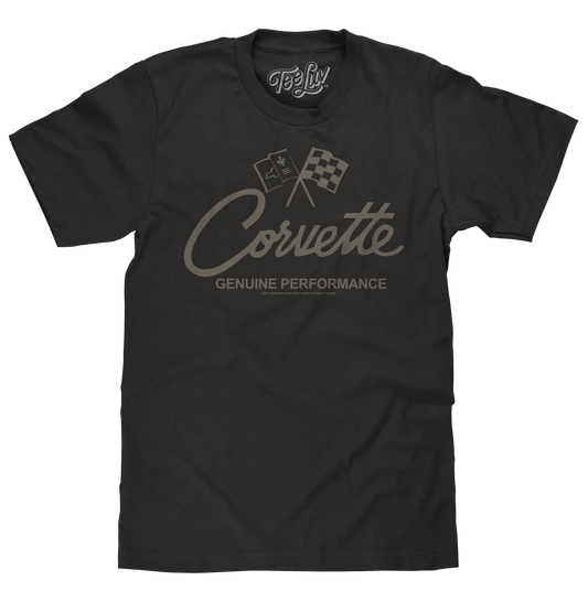 Chevy Corvette Genuine Performance Crossed Flags Mens T Shirt Officially Licensed Black