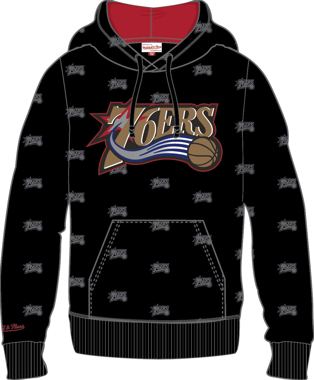 Philadelphia 76ers Mitchell & Ness All Over Print Fleece Hoodie