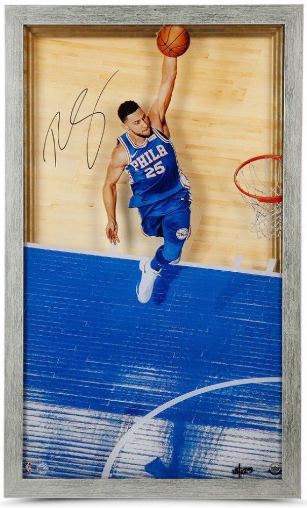Ben Simmons Great From Above Autographed Philadelphia 76ers 16x28 Framed Acrylic Display