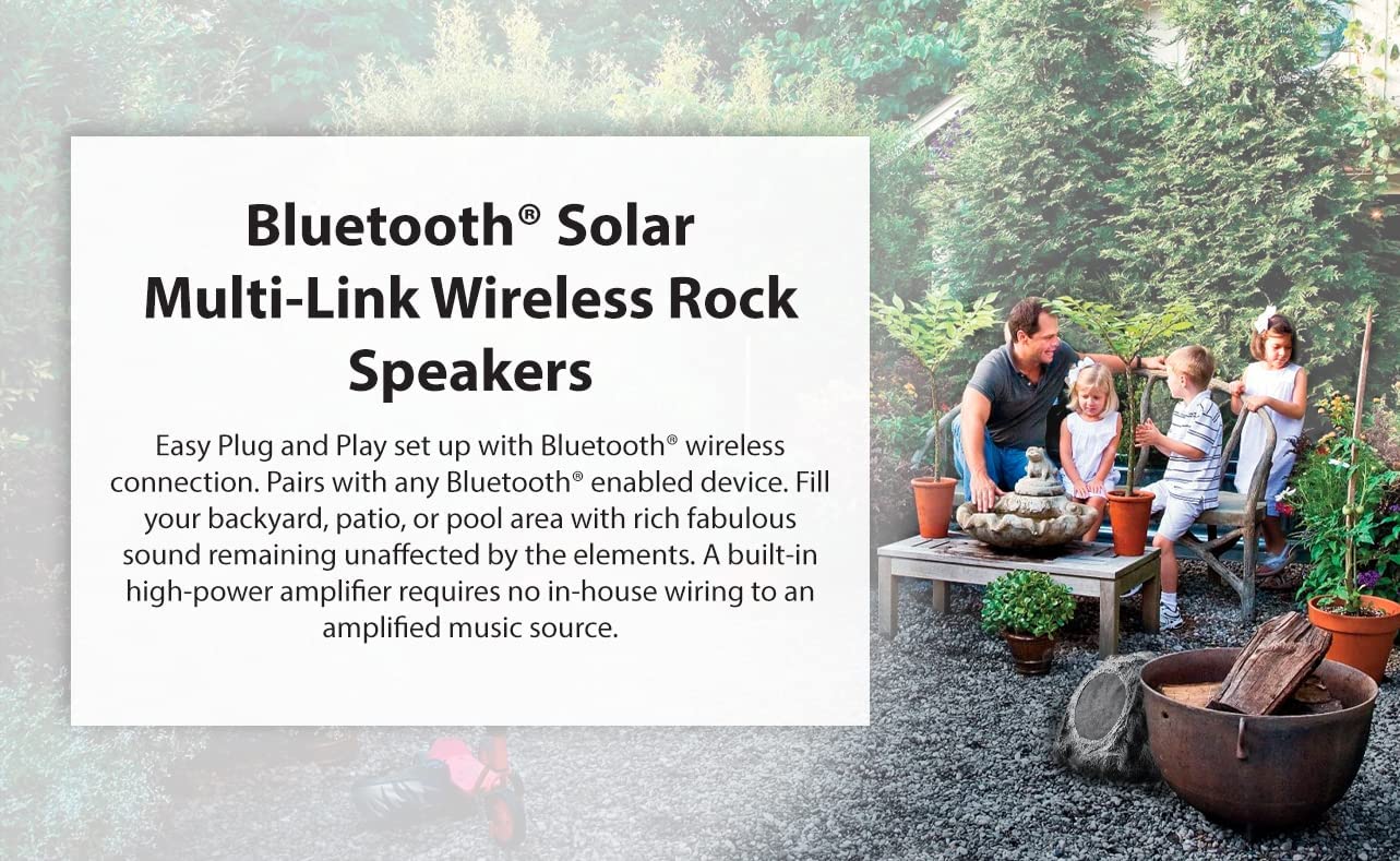 SoundPro 1-Pair Bluetooth Multi-Link Solar Rechargeable Wireless Rock Speakers