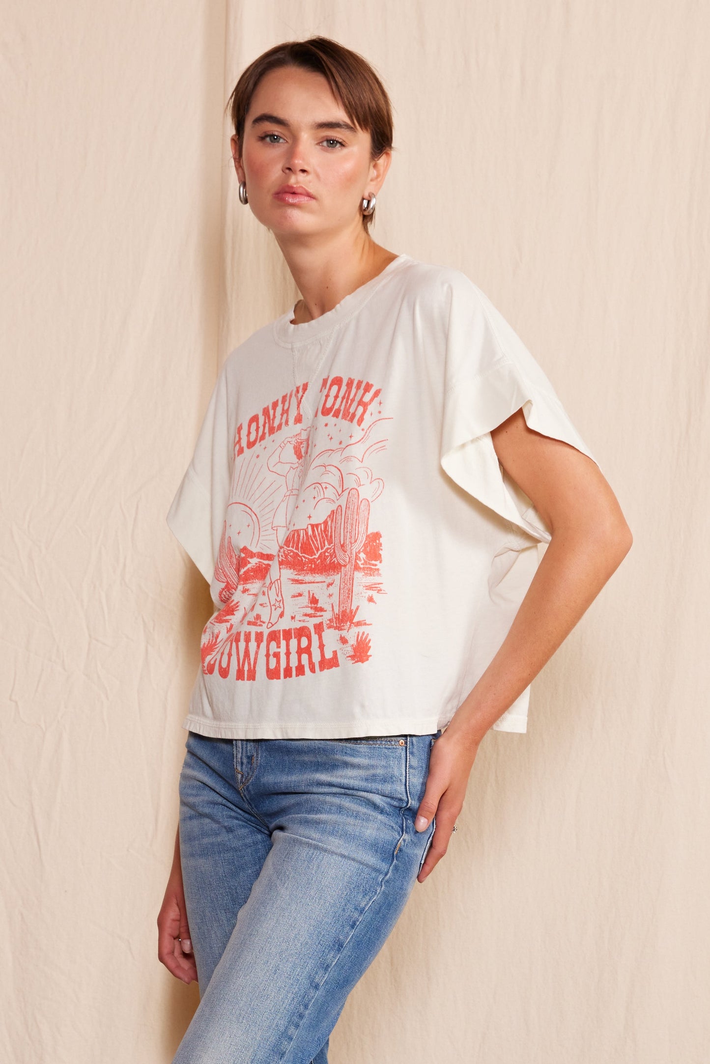 Honky Tonk Cowgirl Crew Neck Womens T Shirt White