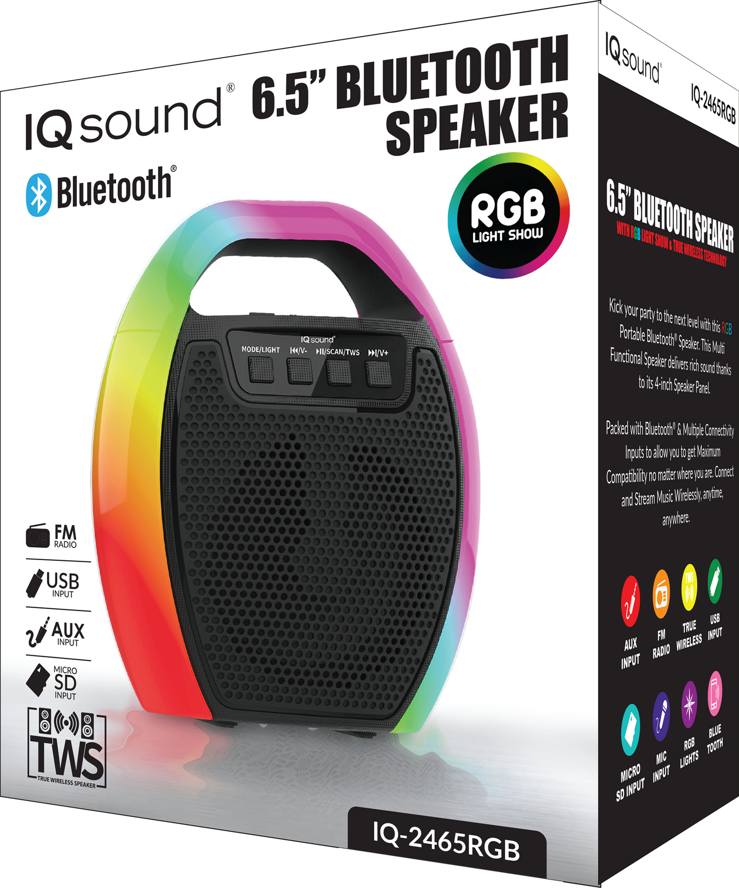 Supersonic 6.5" Portable Bluetooth Speaker with RGB Handle, FM Radio and TWS (IQ-2465RGB)
