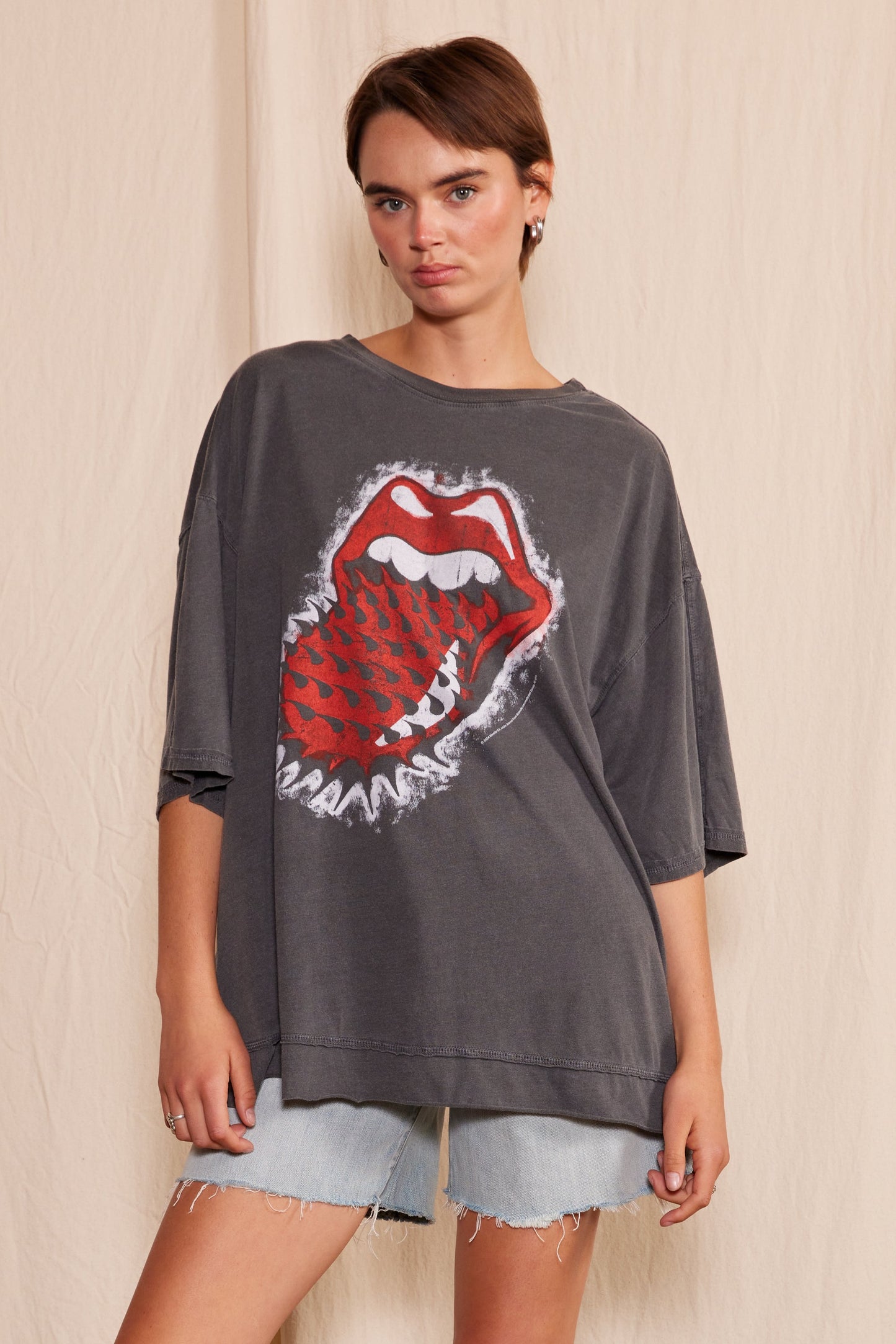 The Rolling Stones Thru and Thru Womens Oversized Tee Shirt Grey