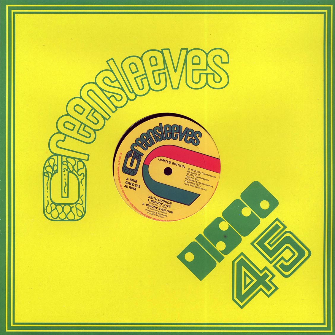 Keith Hudson - Bloody Eyes; Bloody Eyes Dub  /  Keith Hudson - Bloody Eyes (Album Version); My Eyes Are Red Dub 12" Vinyl Record