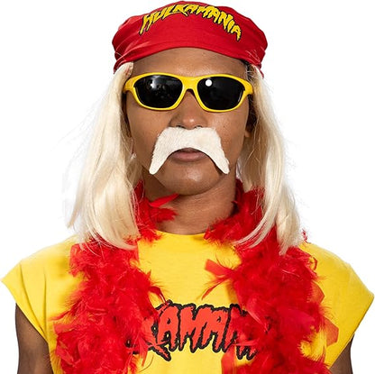 Red 1980s Mania Unisex Halloween Cosplay Costume Accessory Kit (Bandana w/ Wig\Moustache)