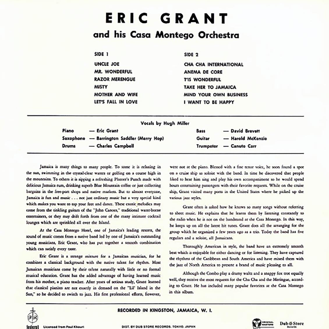 Eric Grant & His Casa Montego Orchestra - Cool At The Casa Montego (Japan) (Japan press) Vinyl Record