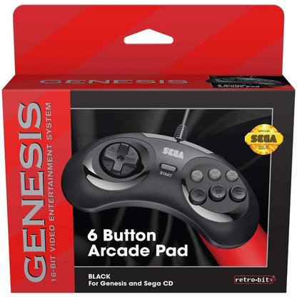 Retro-Bit - SEGA Genesis 6-button Arcade Original Port Pad Black - Retro-Bit