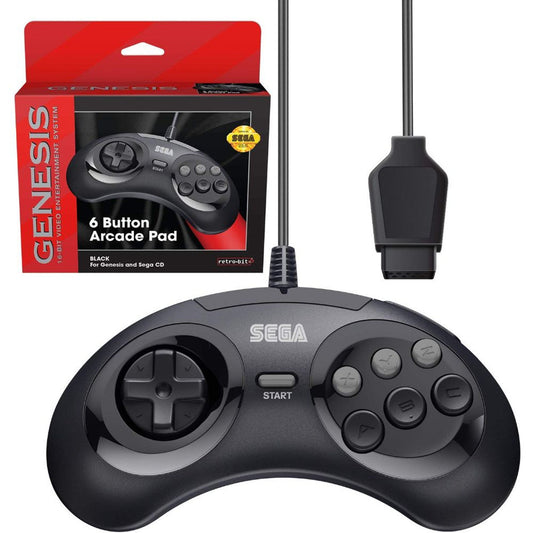 Retro-Bit - SEGA Genesis 6-button Arcade Original Port Pad Black - Retro-Bit