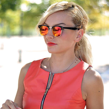 Retro Horned Rim Half Frame Flash Mirror Lens Sunglasses 9309