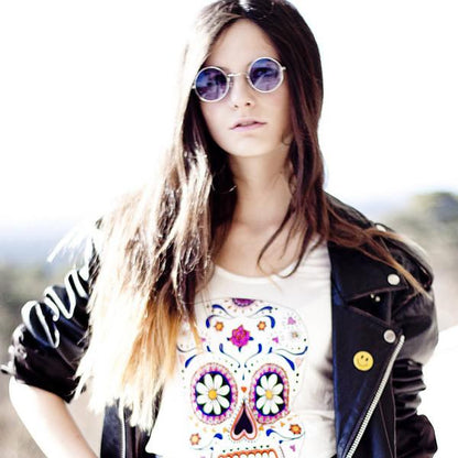 Retro Hippie Metal Lennon Round Color Lens Sunglasses