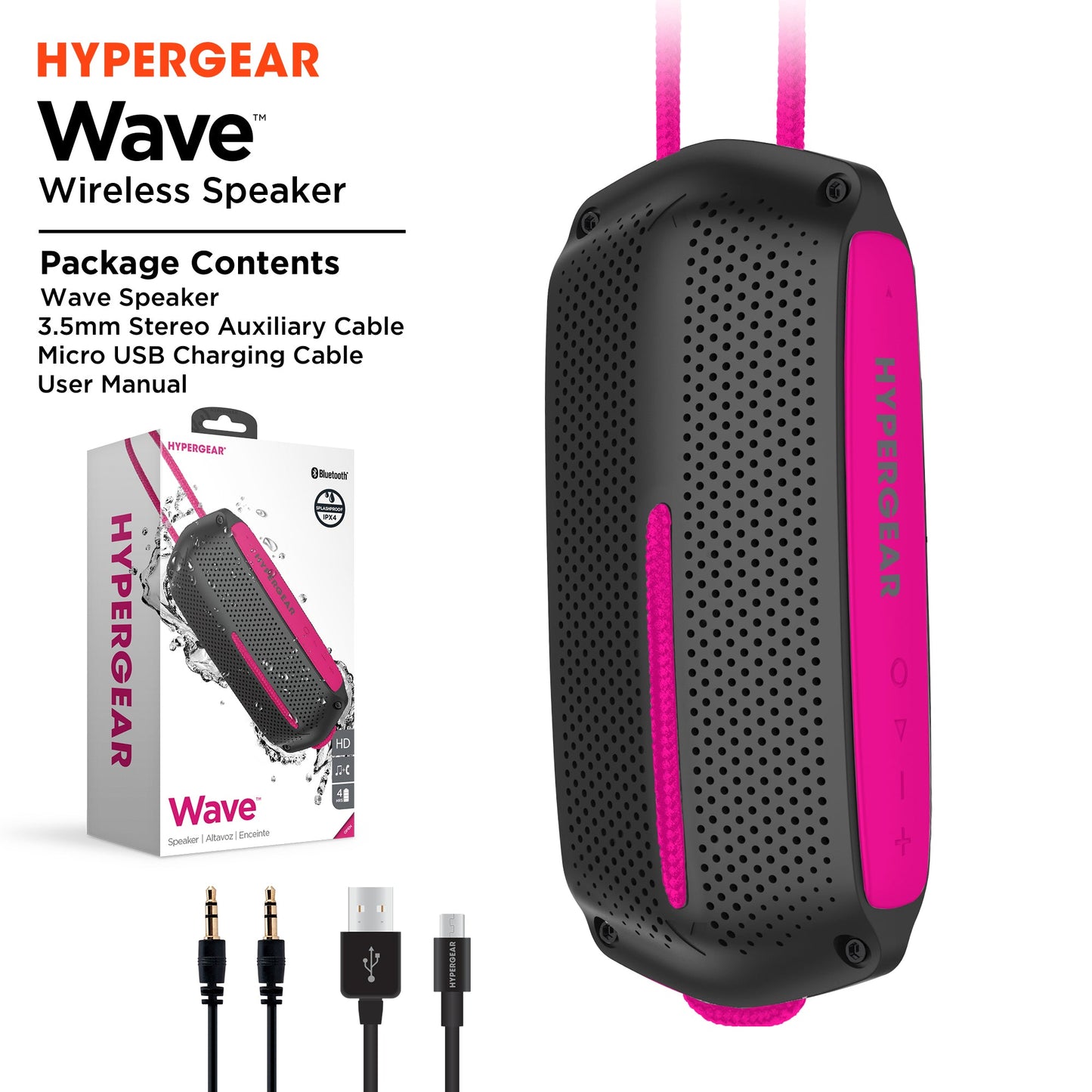 HyperGear Wave Water Resistant Wireless Speaker with Extended Battery Life (WATER-PRNT)