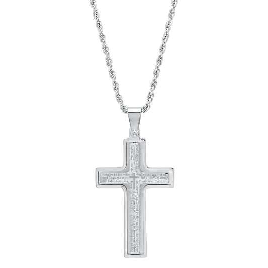 Lords Prayer Spinner Cross Pendant