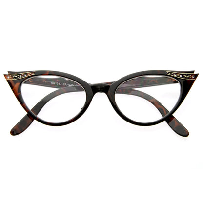 Vintage 1950s Fashion Clear Lens Glasses Rhinestones 8434
