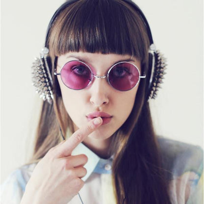 Retro Hippie Metal Lennon Round Color Lens Sunglasses 8594