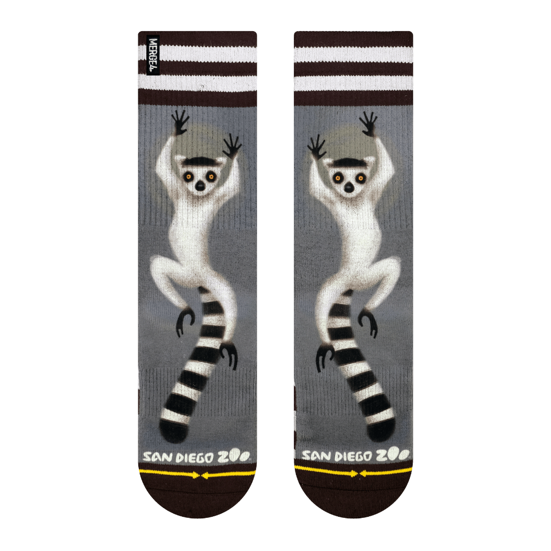 San Diego Zoo Ring-Tailed Lemur Adult Crew Sock
