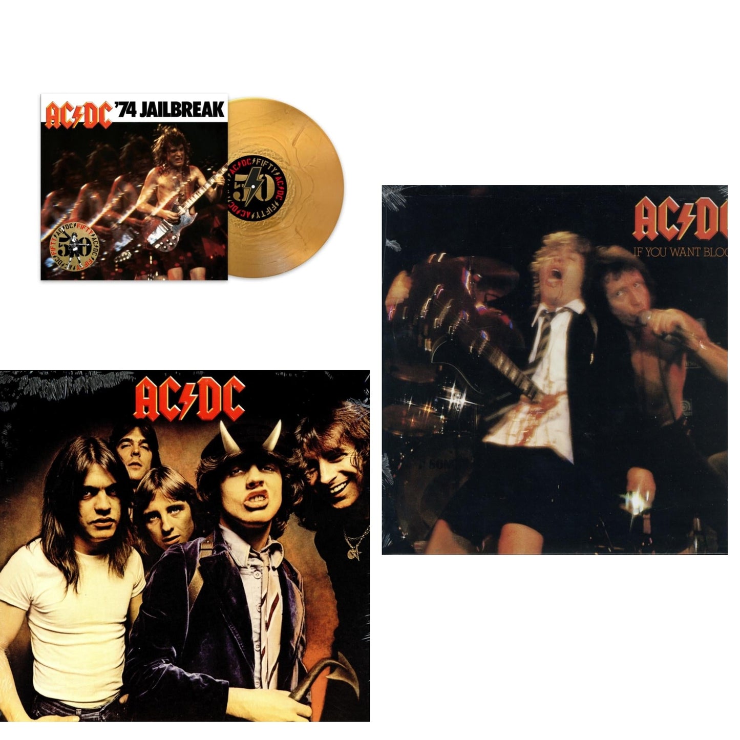 Ac/Dc - 74 Jailbreak (50Th Anniversary/Gold Color LP Vinyl) & Highway To Hell (180G) & If You Want Blood You've Got It (180G)