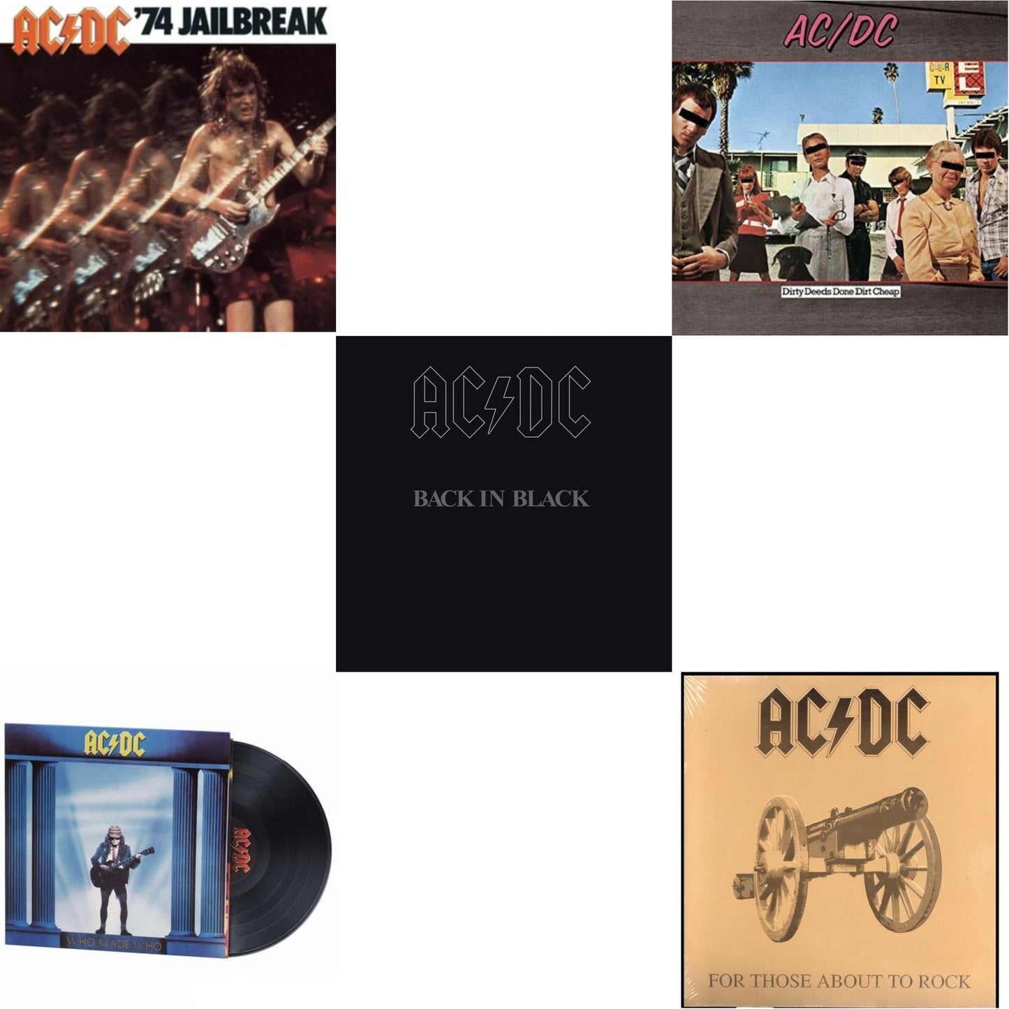 Ac/Dc - 74 Jailbreak (180G) & Dirty Deeds Done Dirt Cheap (180G) & Back In Black (180G) & For Those About To Rock (180G) & Who Made Who (180G) - LP Vinyl Bundle