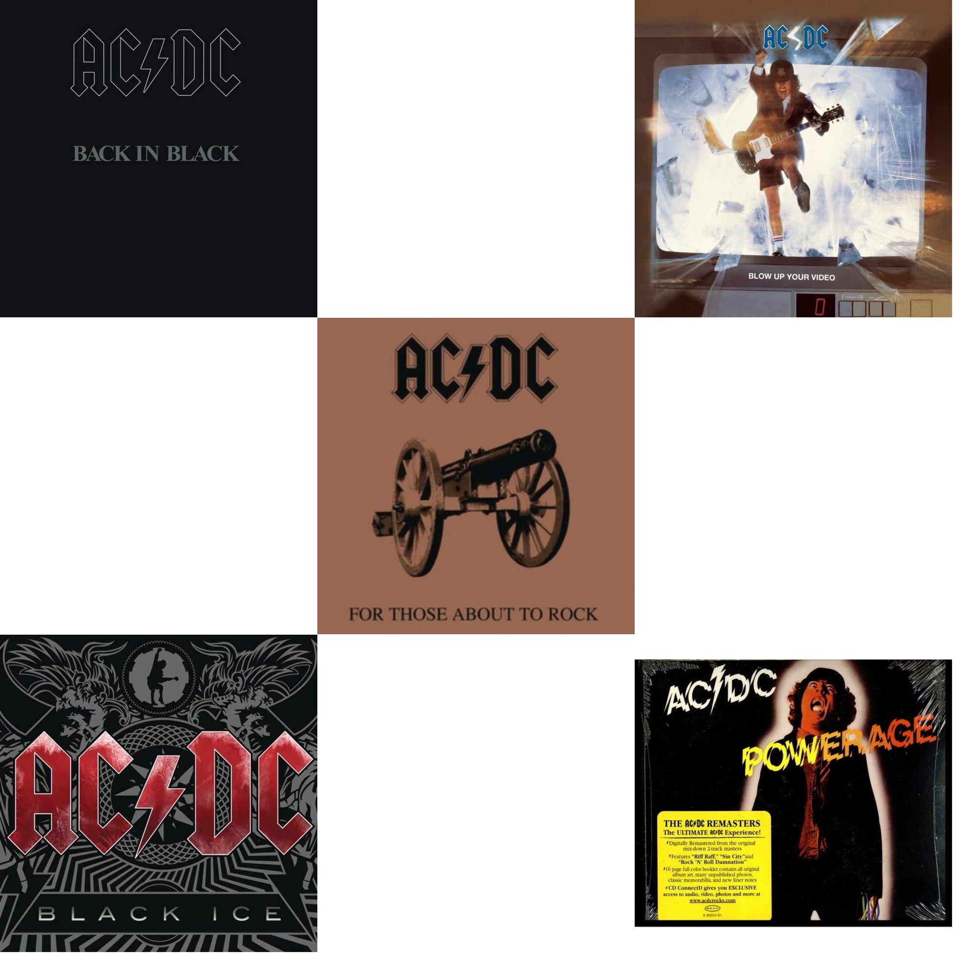 Ac/Dc - Powerage & Back In Black & For Those About To Rock & Black Ice & Blow Up Your Video - CD Bundle