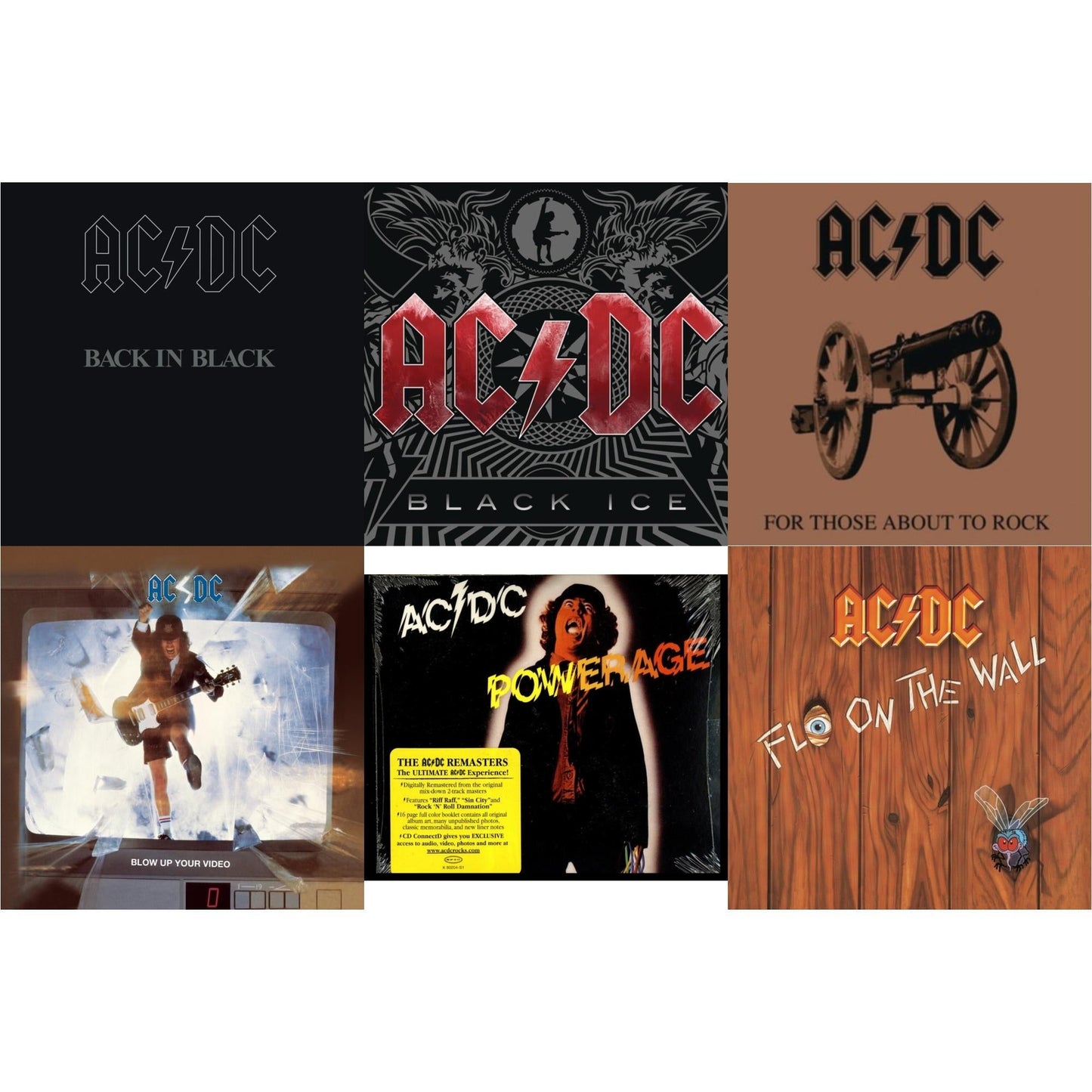 Ac/Dc - Powerage & Back In Black & For Those About To Rock & Black Ice & Blow Up Your Video & Fly On The Wall - CD Bundle