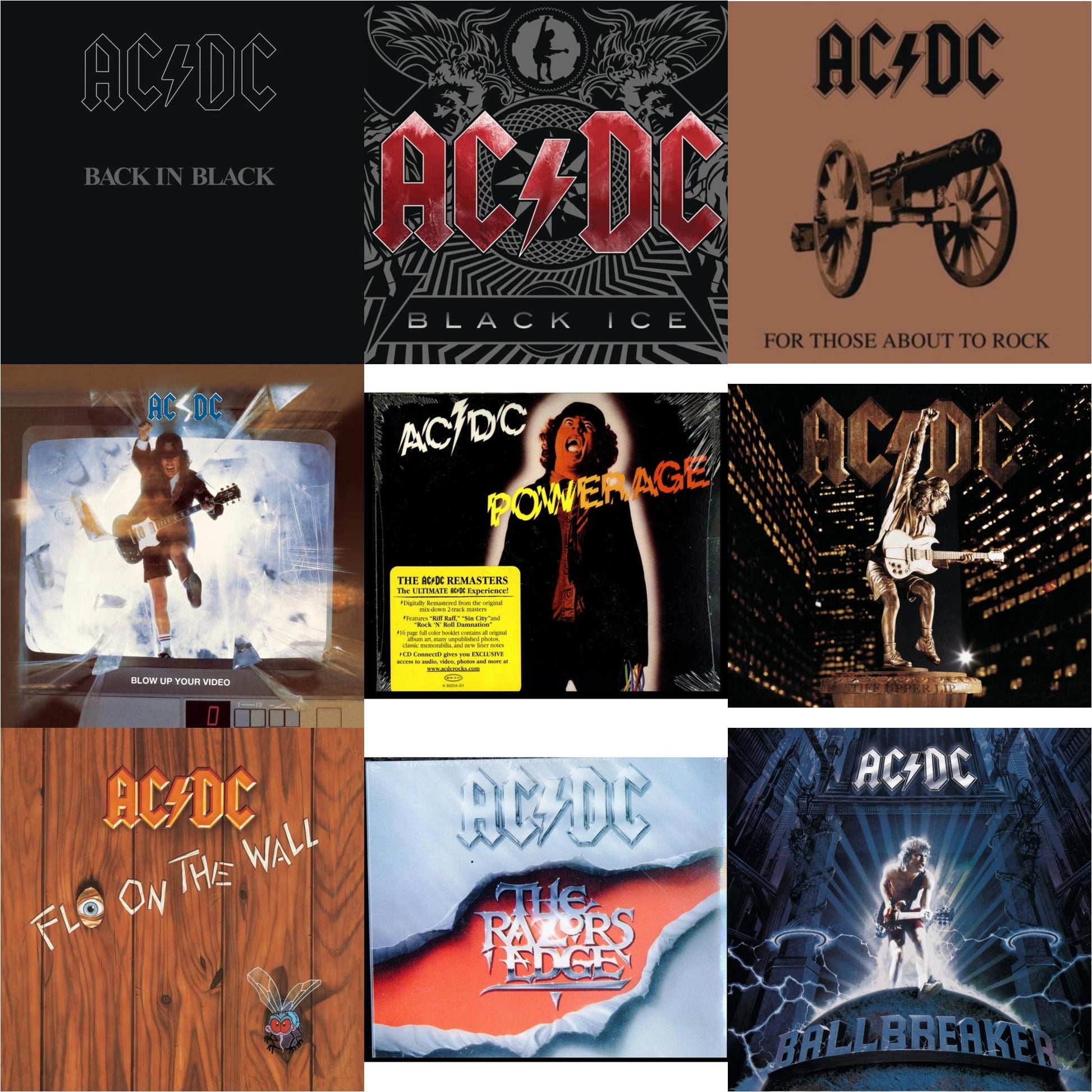 Ac/Dc - Powerage & Back In Black & For Those About To Rock & Razor's Edge & Black Ice & Ballbreaker & Stiff Upper Lip & Blow Up Your Video & Fly On The Wall - CD Bundle