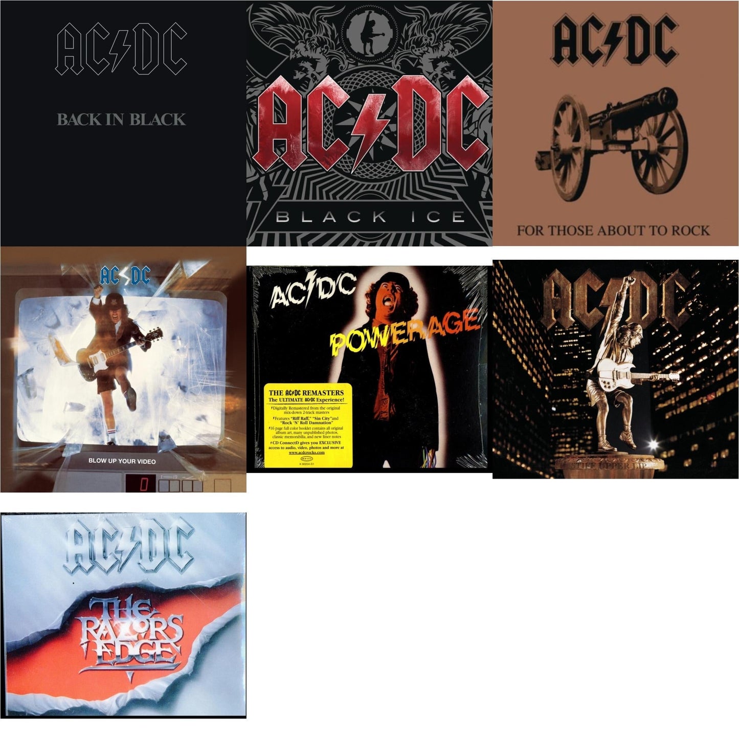 Ac/Dc - Powerage & Back In Black & For Those About To Rock & Razor's Edge & Black Ice & Stiff Upper Lip & Blow Up Your Video - CD Bundle