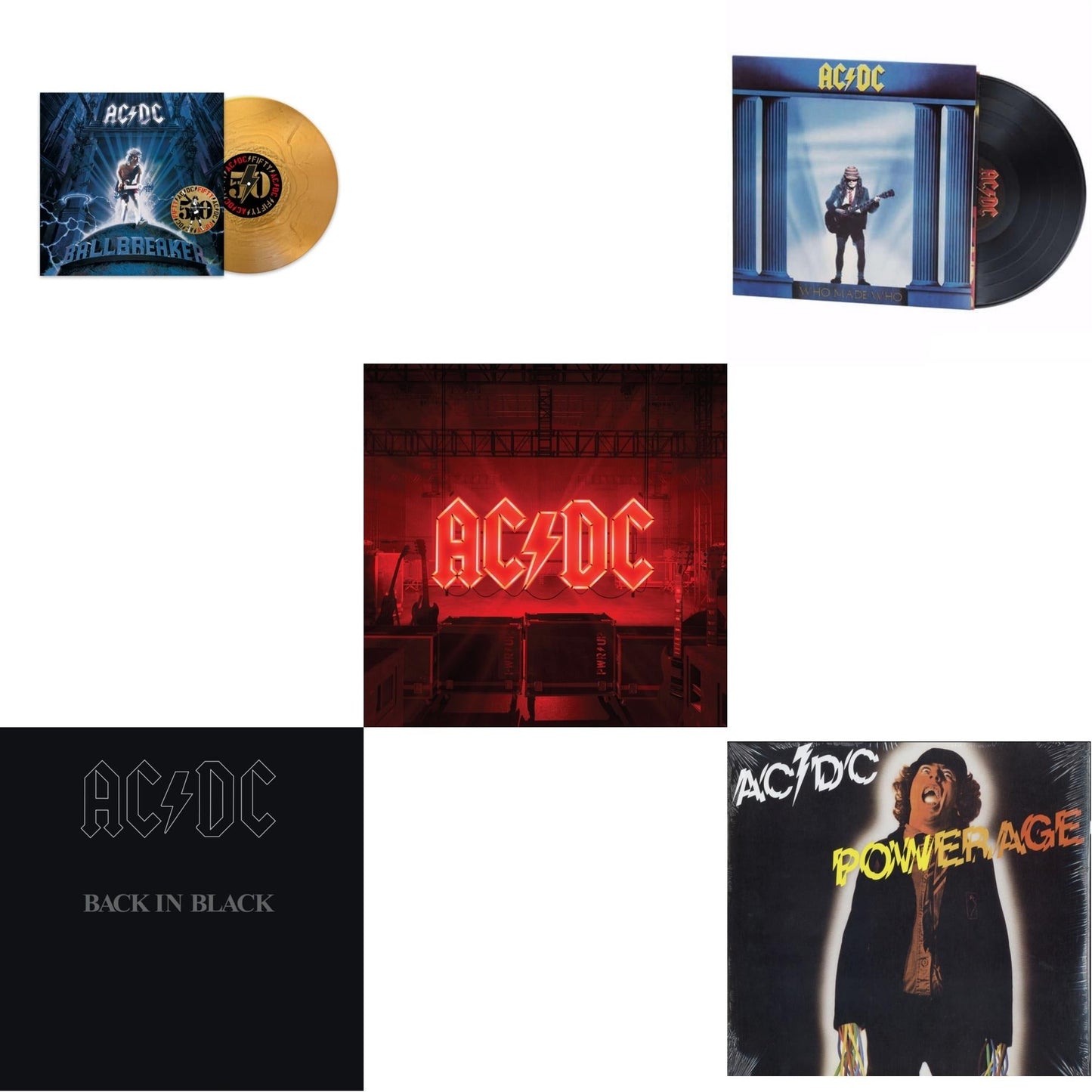 Ac/Dc - Power Up (180G/Gatefold Jacket/Inner Sleeve) & Ballbreaker (50Th Anniversary/Gold Color LP Vinyl) & Powerage (180G) & Back In Black (180G) & Who Made Who (180G)