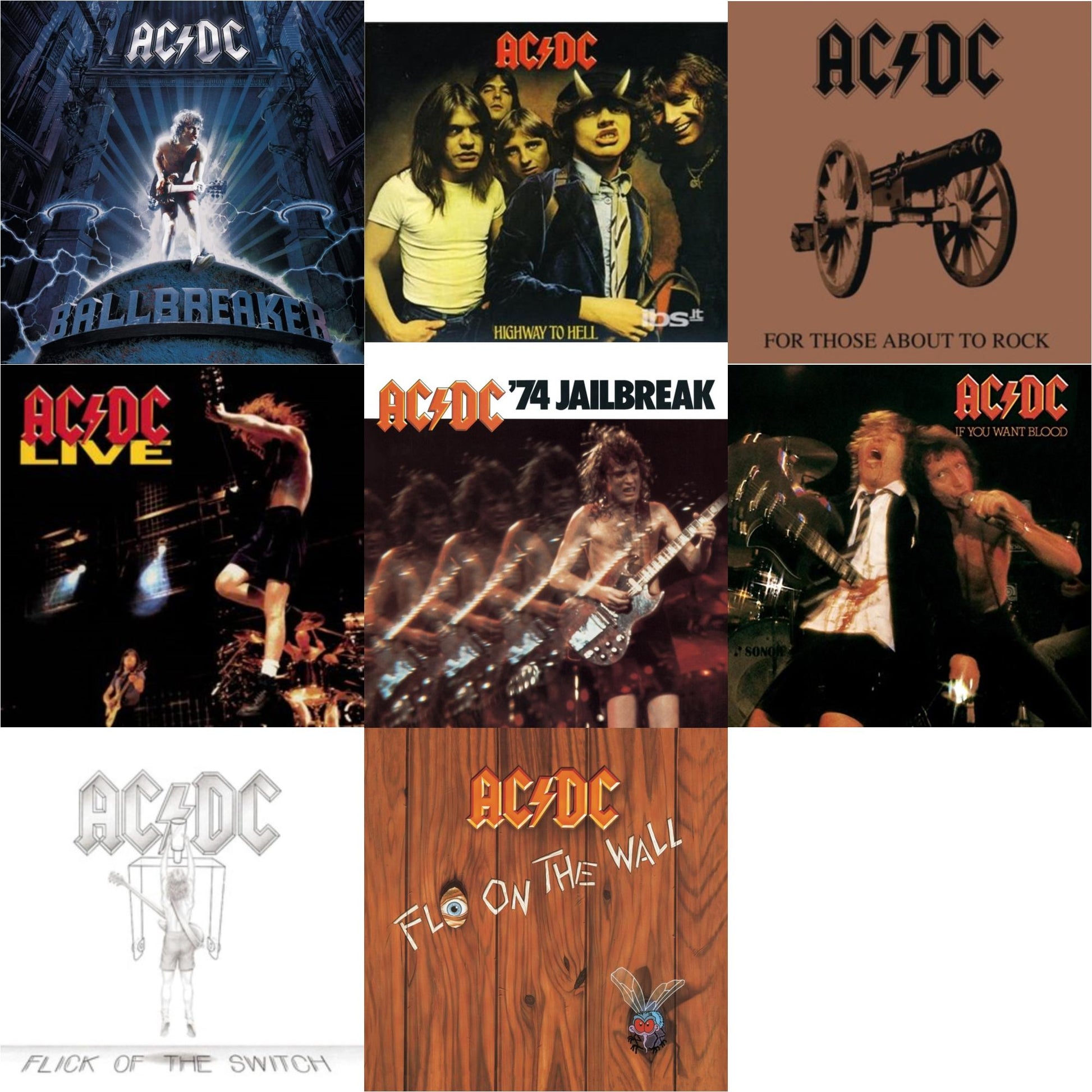 Ac/Dc - 74 Jailbreak & If You Want Blood You've Got It & Highway To Hell & For Those About To Rock & Flick Of The Switch & Live & Ballbreaker & Fly On The Wall - CD Bundle