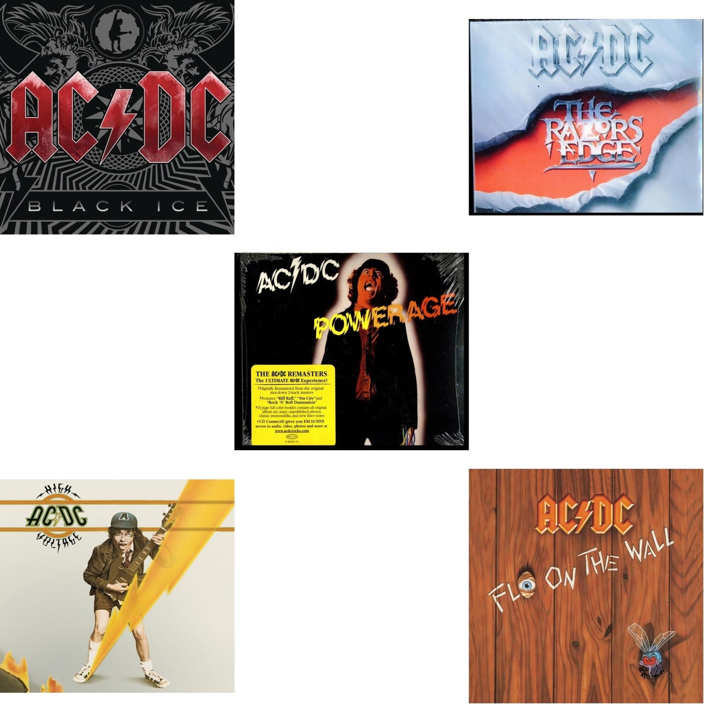 Ac/Dc - High Voltage & Powerage & Razor's Edge & Black Ice & Fly On The Wall - CD Bundle