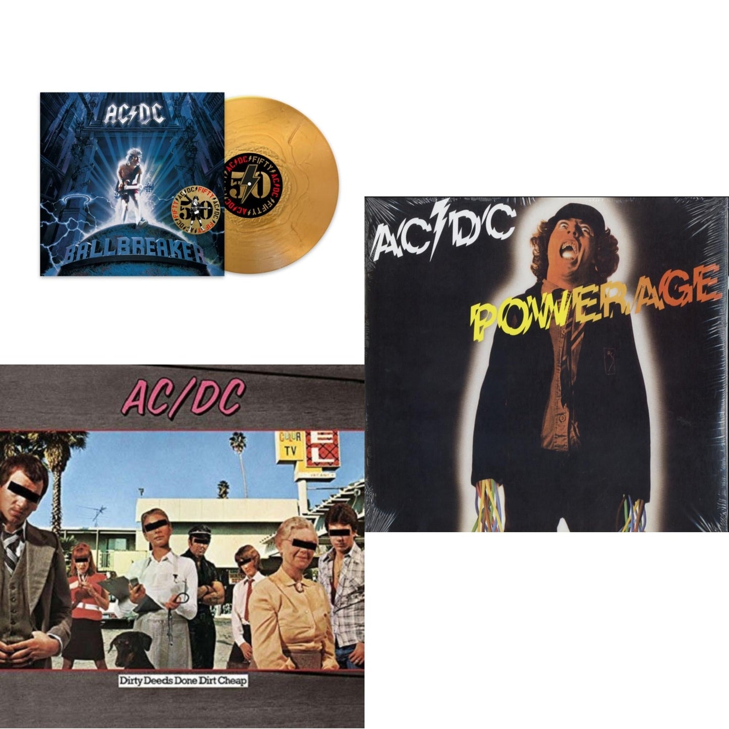 Ac/Dc - Ballbreaker (50Th Anniversary/Gold Color LP Vinyl) & Dirty Deeds Done Dirt Cheap (180G) & Powerage (180G)