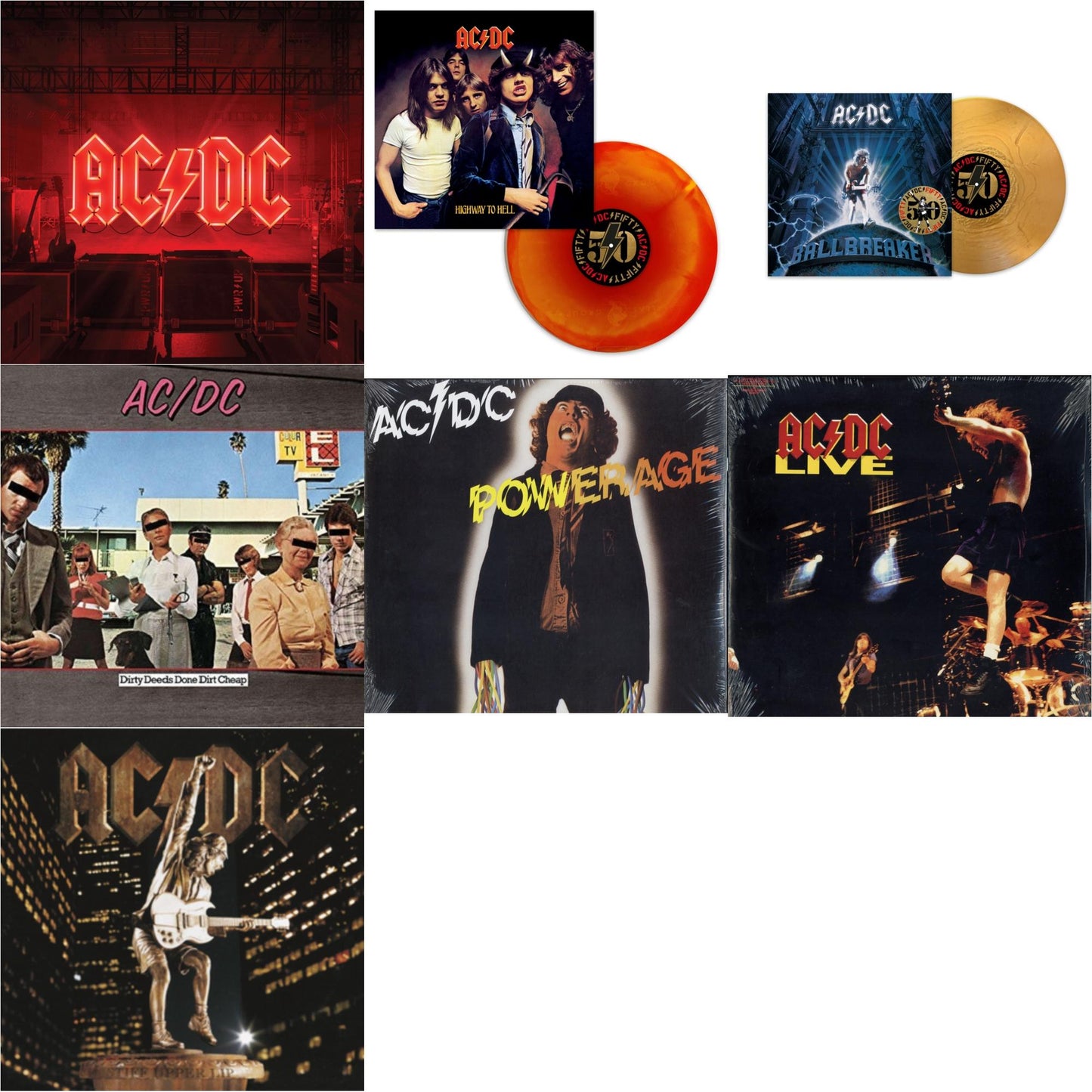 Ac/Dc - Power Up (180G/Gatefold Jacket/Inner Sleeve) & Highway To Hell (Orange Blend LP Vinyl) & Ballbreaker (50Th Anniversary/Gold Color LP Vinyl) & Dirty Deeds Done Dirt Cheap (180G) & Powerage (180G) & Live (2LP/180G) & Stiff Upper Lip (180G)