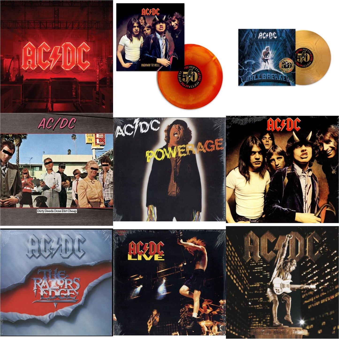 Ac/Dc - Power Up (180G/Gatefold Jacket/Inner Sleeve) & Highway To Hell (Orange Blend LP Vinyl) & Ballbreaker (50Th Anniversary/Gold Color LP Vinyl) & Dirty Deeds Done Dirt Cheap (180G) & Powerage (180G) & Highway To Hell (180G) & Razor’S Edge (180G)