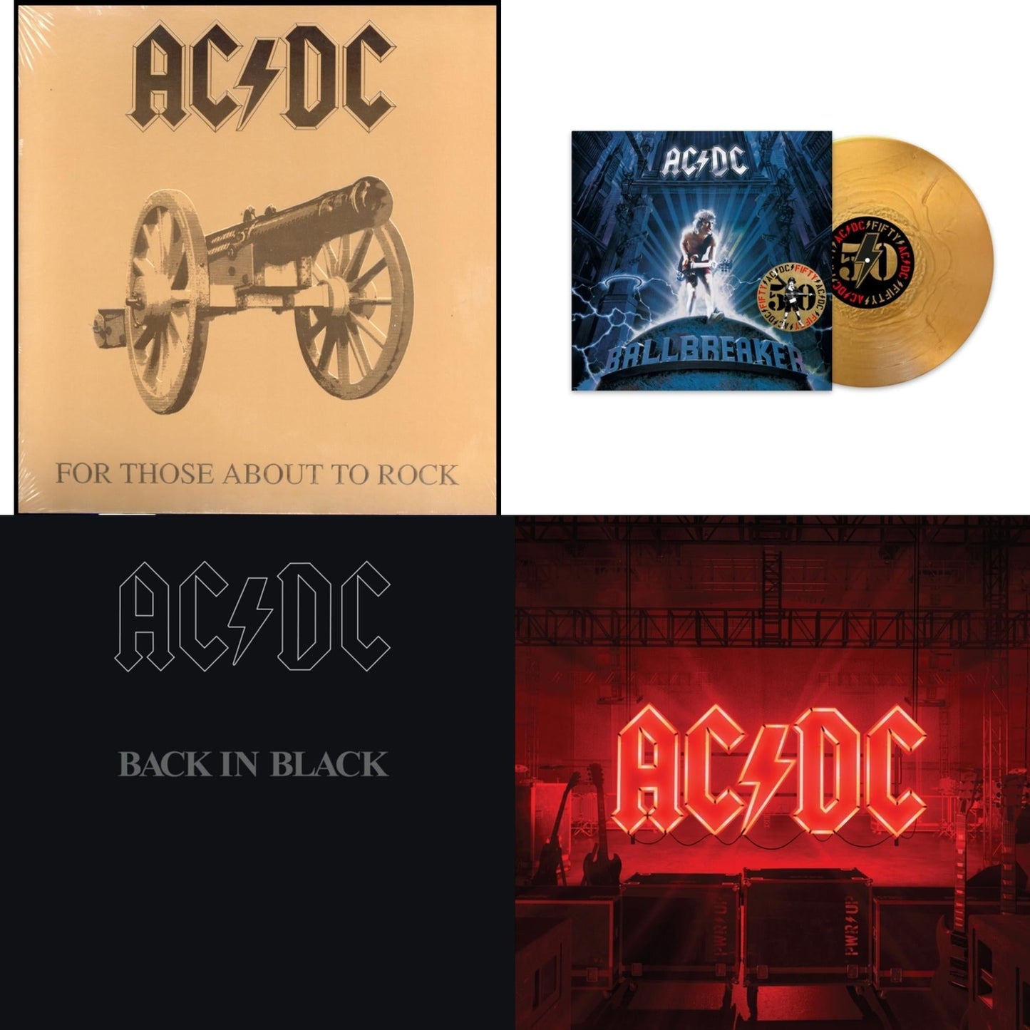 Ac/Dc - Power Up (180G/Gatefold Jacket/Inner Sleeve) & Ballbreaker (50Th Anniversary/Gold Color LP Vinyl) & Back In Black (180G) & For Those About To Rock (180G)