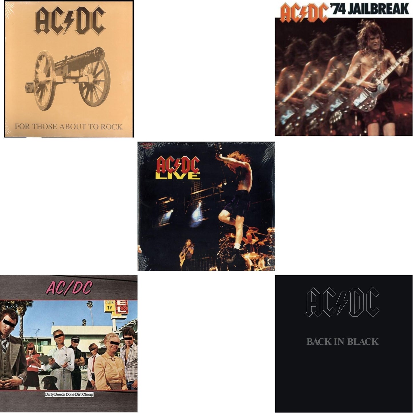 Ac/Dc - 74 Jailbreak (180G) & Dirty Deeds Done Dirt Cheap (180G) & Back In Black (180G) & For Those About To Rock (180G) & Live (2LP/180G)
