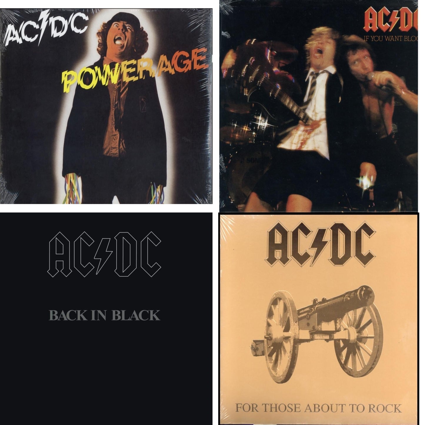 Ac/Dc - Powerage (180G) & If You Want Blood You've Got It (180G) & Back In Black (180G) & For Those About To Rock (180G) - LP Vinyl Bundle