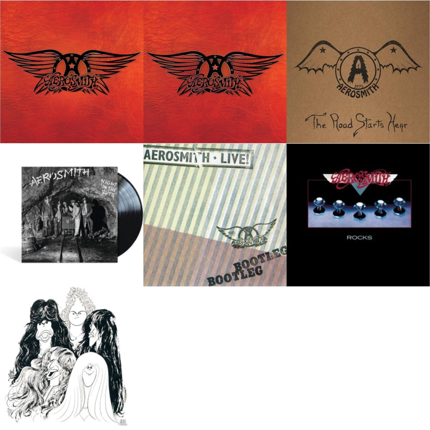 Aerosmith - 1971: The Road Starts Here & Greatest Hits & Greatest Hits (4LP) & Night In The Ruts & Rocks & Live! Bootleg (2LP) & Draw The Line