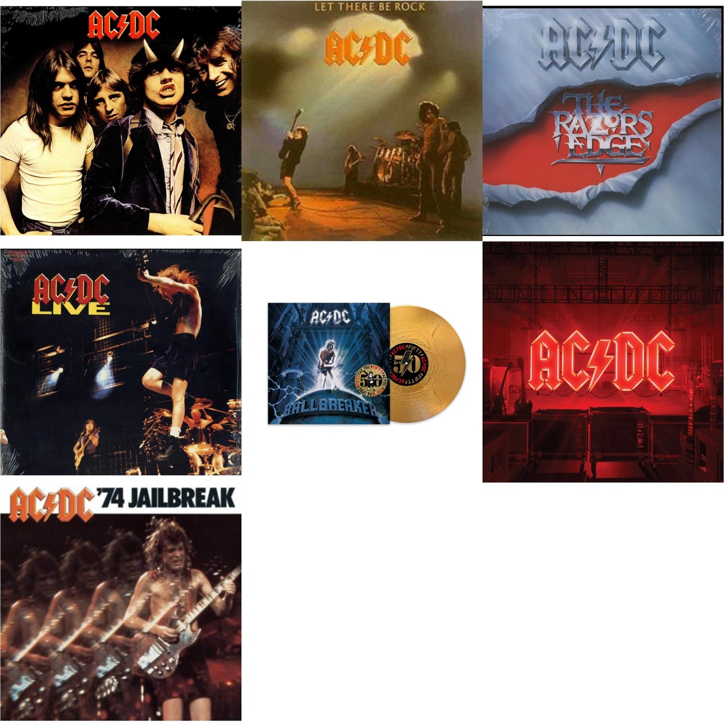 Ac/Dc - Power Up (180G/Gatefold Jacket/Inner Sleeve) & Ballbreaker (50Th Anniversary/Gold Color LP Vinyl) & 74 Jailbreak (180G) & Let There Be Rock (180G) & Highway To Hell (180G) & Razor’S Edge (180G) & Live (2LP/180G)