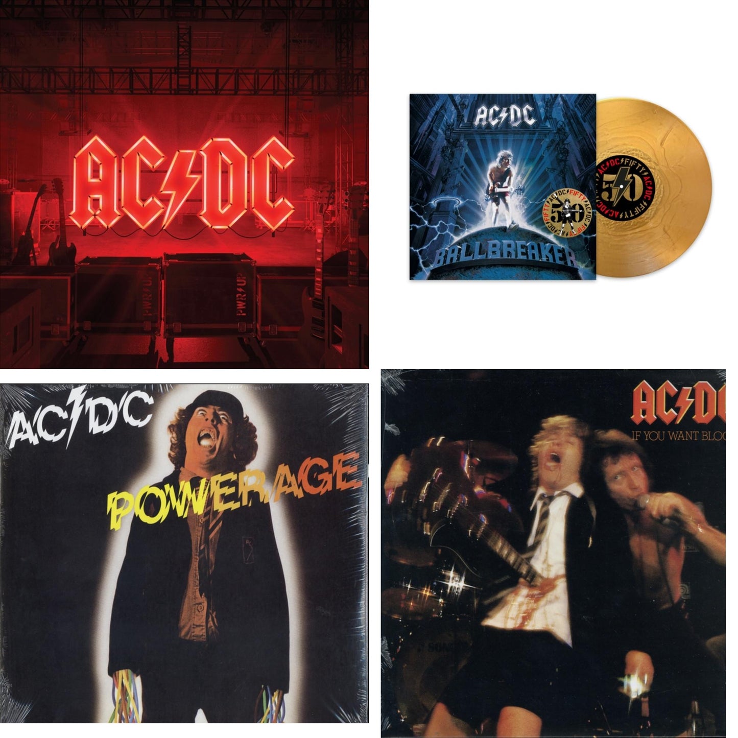 Ac/Dc - Power Up (180G/Gatefold Jacket/Inner Sleeve) & Ballbreaker (50Th Anniversary/Gold Color LP Vinyl) & Powerage (180G) & If You Want Blood You've Got It (180G)